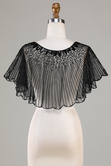 Lentejuelas Black Glitter 1920s Cape with Beaded